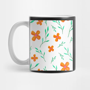 Orange Watercolor Floral Pattern on White Mug